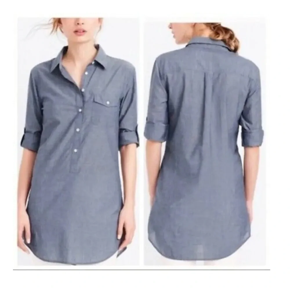 J.Crew Women Chambray Denim Blouse‎ Tunic Size XXS